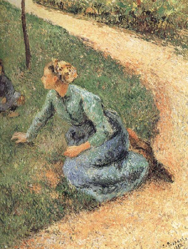 Camille Pissarro Peasant woman sitting on the side of the road Norge oil painting art